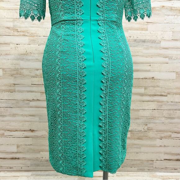 Antonio Melani Crochet Lace Sheath Dress Womens Size 10 Green Short Sleeve - Picture 11 of 14